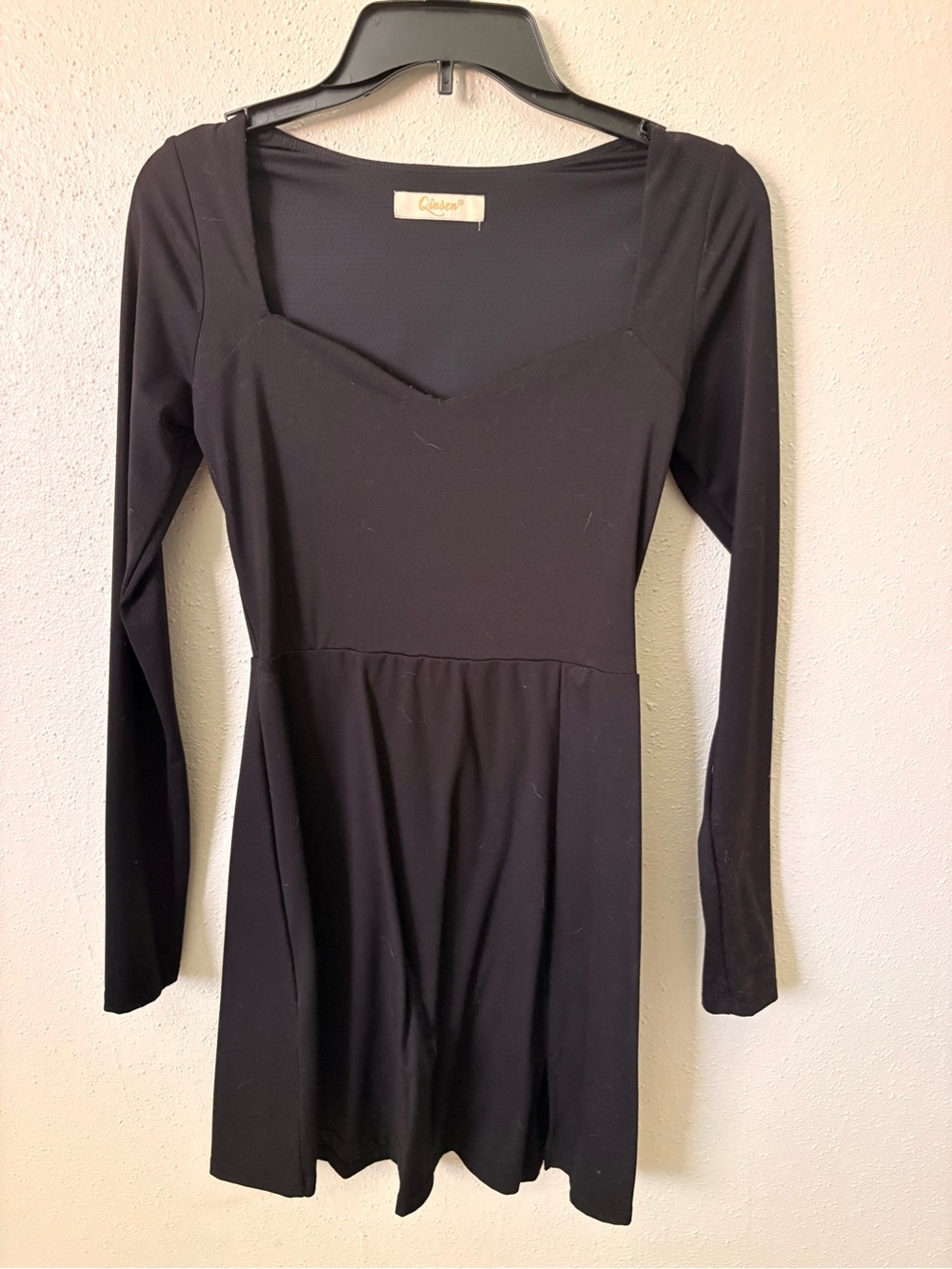 Long-Sleeve Black Fit & Flare Dress with Sweetheart Neckline